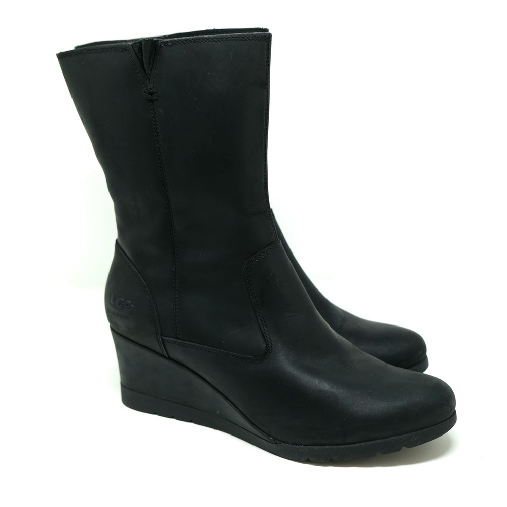 UGG Joely Black Leather Wedge Rain Boots ☔️